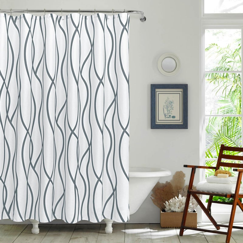 Biscaynebay Textured Fabric Shower Curtain 72x72 Inch, Dark Grey Printed Striped Linen Modern Hotel Luxury Quality Cloth Bathroom Curtains Machine Washable - Image 2